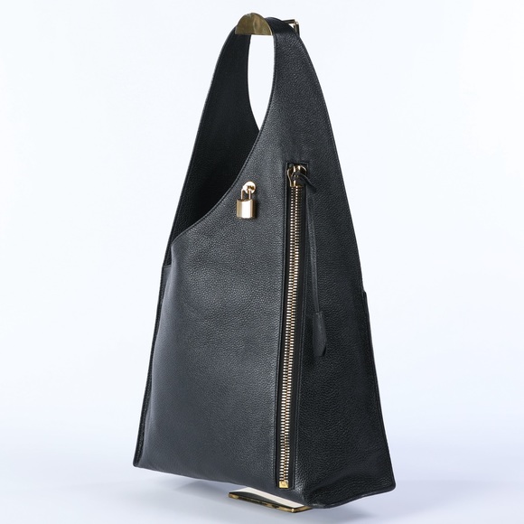 Tom Ford Large Pebbled Leather Single Strap Hobo/Toto Bag w Lock & Key - Gold - Picture 2 of 10